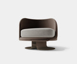 Caffe Latte Demitasse Armchair in River and Angel fabrics with bronze