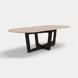 Caffe Latte Napoli Oval Dining Table in travertine and brown grey lacquer