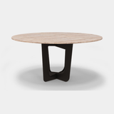 Caffe Latte Napoli Round Dining Table in travertine and brown grey lacquer