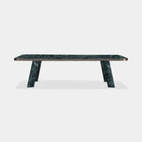 Nuraghe Splayed Leg Marble Luxury Dining Table in Verde Alpi marble