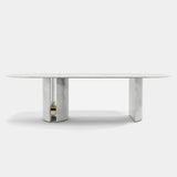 Oval Marble Oriol Dining Table with Metal Detailing: bianco Carrara marble with a metal insert