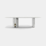 Oval Marble Oriol Dining Table with Metal Detailing: bianco Carrara marble with a metal insert