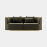 Domkapa Chloe Sofa, view 1, in a deep green velvet on a brushed gold base