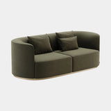 Domkapa Chloe Sofa, view 3, in a deep green velvet on a brushed gold base