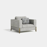 Perla Shell Back Luxury Armchair: light grey fabric (Cat B) with metal legs