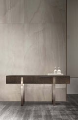 Polished Brass Saraya Console Table styled in a luxury interior