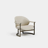 Primrose Sculpted Luxury Armchair: ivory upholstery (Cat B) with leather armrests on a metal frame