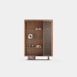 Ravello Fluted Glass Luxury Cabinet: matt walnut veneer with fluted glass and a Nero Marquinia marble base