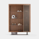 Ravello Fluted Glass Luxury Cabinet: matt walnut veneer with fluted glass and a Nero Marquinia marble base