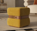 High-End Home Decor: Mid-Century Modern Stool with Retro Flair. Embrace the enduring style of the mid-century era with the Ellington Deco Stool. This luxurious walnut wood stool features a statement-making leather belt and gleaming brass accents, perfect for adding a touch of retro chic to your modern home.