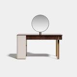 Rivoli Open Side Luxury Console Table: matt ivory lacquer with a dark top, shown with the round mirror