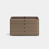 Savoy Leather Shell Luxury Chest of Drawers: taupe leather shell with matt taupe drawers and a matching top