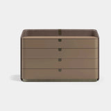 Savoy Leather Shell Luxury Chest of Drawers: taupe leather shell with matt taupe drawers and a matching top