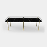 Sottile Brass Column Luxury Dining Table in Sahara Noir marble