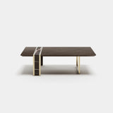 Spearing Marble Insert Luxury Coffee Table: matt dark wood veneer with a Calacatta Classico marble insert and metal details