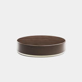 Stellan Upholstered Base Luxury Coffee Table: matt dark wood top on a dark genuine leather base (Cat B)
