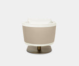 High-End Comfort: Sterling Sanctuary Armchair by Caffe Latte - Elevate your living space with the high-end comfort of the Sterling Sanctuary Armchair by Caffe Latte. This luxurious armchair features captivating textured upholstery and a gleaming brass base with a bronze epoxy finish. Available in plush cream velvet or sophisticated Nappa leather, the Sterling Sanctuary offers the perfect blend of style and comfort.
