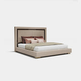 Sterling Wood Trim Luxury Bed: ivory fabric (Cat B) with a matt taupe frame