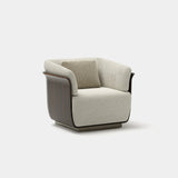 Synergy Wooden Shell Luxury Armchair: matt dark wood shell with taupe fabric inside (Cat B)