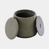 Domkapa Avery Pouf, view 4, in a sage green suede-effect fabric