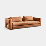 Tessuto Bronze Plate Luxury Sofa in tan nubuck leather with bronzed metal plates
