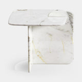 Tressette Folded Slab Luxury Side Table, shown in white marble, front view