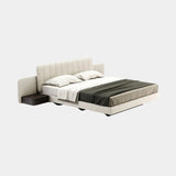 Domkapa Amanda Bed, view 2, in cream fabric with integrated bedside tables