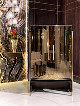 Luxury Bar Cabinet with Crystal Shelves: The Visionnaire Palawan Bar Cabinet boasts a well-organised interior with spacious crystal shelves, perfect for showcasing your prized glassware and spirits collection.