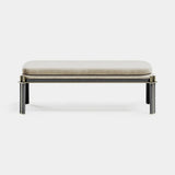 Windsor Metal Frame Luxury Bench: beige fabric seat (Cat B) on a dark metal frame