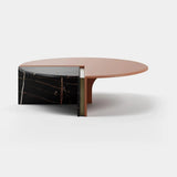 Wren Lacquer and Marble Luxury Coffee Table: matt copper lacquer top with a Sahara Noir marble base
