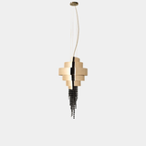 Luxxu Guggenheim Pendant Light in gold plated brass and black crystal glass
