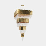 Luxxu Empire Square Chandelier in gold plated brass and clear crystal glass