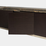 Glass Shelf Display Cabinet: The Visionnaire Barbican Low Unit features internal glass shelves, offering a stylish platform to display your treasured possessions.
