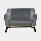 Luxxu Saboteur Armchair in polished brass, black glossy lacquer, Charcoal Gray velvet and Chronus Dark Grey synthetic leather
