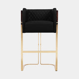 Luxxu Galea Bar Chair in polished brass, walnut root veneer, black glossy lacquer, Black velvet and Laguna Black natural leather