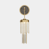 Luxxu Pharo II Small Wall Light in gold plated brass, clear crystal glass and Emperador marble