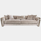 Diamond Stitched Luxury Italian Sofa in velvet and quilted leather with bronze frame