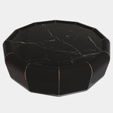Glossy Black, Polished Brass & Black Marble Circular Coffee Table