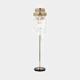 Cadence Luxury Floor Lamp: Cascading crystals illuminate a modern living room.