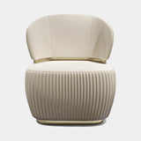Louis Contoured Shell Luxury Armchair: ivory velvet with channel-quilted outer shell (Cat A Quilted), polished brass
