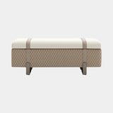 Luxury Upholstered Margon Bench: diamond-quilted taupe leather with ivory leather seat (Cat B Quilted), matt cloudy brass legs