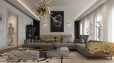 Boca do Lobo Soleil Sconce Wall Lamp pair either side of artwork in a luxury living room