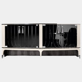 Visionnaire Palawan Cabinet: Modern luxury cabinet featuring curved engraved mirror doors (natural, bronze, or smoked finishes) and a black glass top.