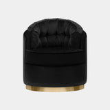 Polished Brass, Black Leather & Black Velvet Luxury Armchair