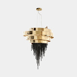 Luxxu Guggenheim Chandelier in gold plated brass and black crystal glass