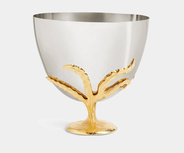 L'Objet Fern Champagne Bucket in luxury stainless steel with 24k gold accents, perfect for elegant entertaining.