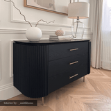 Lantine 3 Drawer Dresser - Black Oak & Brass