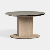 Coleccion Alexandra Estrato-Low Side Table in bone ash with bone lacquer and an Amsterdam Grey marble top