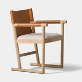 Coleccion Alexandra Ischia Dining Armchair in Nature 05 fabric seat with Milano Clay leather back and arms, tan finish