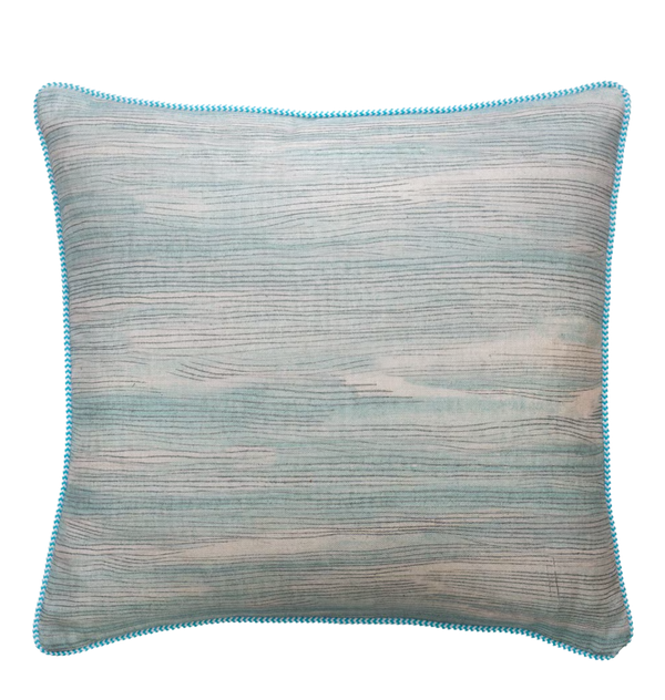 Puff Rain Cushion in Soft Blue Brush Details